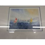 PETER WHITE, SIGNED WATERCOLOUR, “CATCHING THE SOUTHERLY BUSTER”, 16 X 22CM