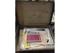 BROWN REXINE SMALL CASE WITH A QUANTITY OF EPHEMERA INCLUDING HIPPODROME PROGRAMMES, SIGNED