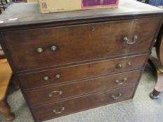 GEORGIAN MAHOGANY SECRETAIRE CHEST WITH FITTED INTERIOR OVER THREE FULL WIDTH DRAWERS WITH SWAN NECK