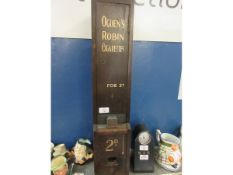 VINTAGE OAK FRAMED WALL MOUNTED OGDEN’S ROBINSONS CIGARETTE DISPENSER