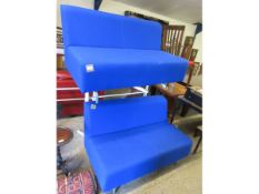 PAIR OF TWO SEATER BLUE UPHOLSTERED OFFICE SOFAS