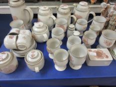 QUANTITY OF DENBY TEA WARES TO INCLUDE GOBLETS, WATER POTS, ETC