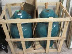 TWO GOOD QUALITY MODERN GREEN GLAZED LIDDED POTS