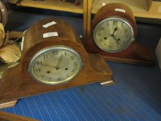 TWO OAK FRAMED NAPOLEON HAT TYPE MANTEL CLOCKS