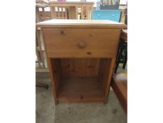 PINE FRAMED SINGLE DRAWER SIDE CUPBOARD WITH OPEN SHELF