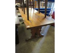 GOOD QUALITY YEW WOOD REFECTORY TABLE WITH SHAPED PLANK ENDS