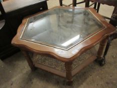 BEECHWOOD HEXAGONAL GLASS TOPPED TABLE