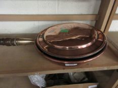 SMALL COPPER TURNED HANDLE WARMING PAN