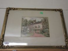 INDISTINCTLY SIGNED WATERCOLOUR, COUNTRY HOUSE, 20 X 26CM