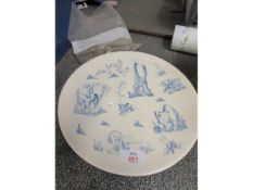 PLATE DECORATED WITH AFRICAN ANIMALS IN BLUE, THE REVERSE WITH FACTORY MARK FOR DROSTDY, MADE IN