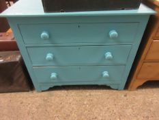 PINE FRAMED BLUE PAINTED THREE FULL WIDTH DRAWER CHEST
