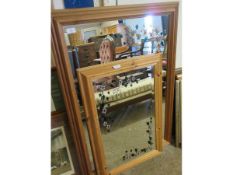 TWO VARYING SIZED PINE FRAMED MIRRORS WITH FLORAL DECORATION