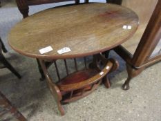TEAK FRAMED OVAL TOPPED SIDE TABLE WITH BUILT IN MAGAZINE RACK