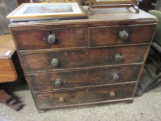 VICTORIAN MAHOGANY STRAIGHT FRONTED TWO OVER THREE FULL WIDTH DRAWER CHEST WITH TURNED KNOB