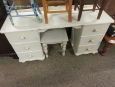 WHITE PAINTED PINE FRAMED TWIN PEDESTAL DRESSING TABLE WITH SIX DRAWERS, TOGETHER WITH MATCHING