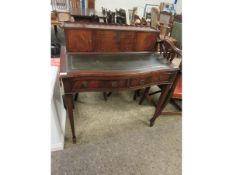 REPRODUCTION LADIES WRITING DESK WITH GREEN LEATHER INSERT WITH TWO DRAWERS ON TAPERING SQUARE SPADE