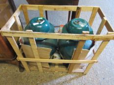 PAIR OF GREEN GLAZED LIDDED POTS