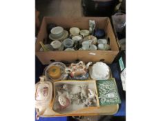 TWO BOXES OF MIXED ORNAMENTS, PART TEA WARES, CZECHOSLOVAKIAN FLORAL DECORATED TEA WARES ETC (2)