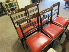 SET OF FIVE GEORGIAN MAHOGANY BAR BACK DINING CHAIRS WITH RED LEATHER DROP IN SEATS WITH TAPERING