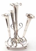 Early 20th century electro-plated epergne centrepiece set with four tapering cylindrical trumpets to