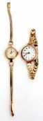 Mixed Lot: comprising an unsigned 9ct gold ladies dress watch with jewelled movement, silvered