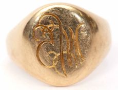18ct gold signet ring, the oval panel engraved with a monogram, hallmarked London 1955, 5.9gms, size