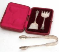 Mixed Lot: comprising a cased Edward VII pair of sardine servers, single struck Kings husk pattern