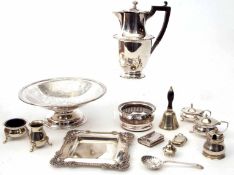 Mixed Lot: comprising small silver on copper bottle coaster, table bowl, assorted cruet pieces,