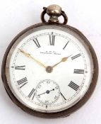 Last quarter of 19th century American silver cased open face lever watch, A W Co - Waltham, Mass,