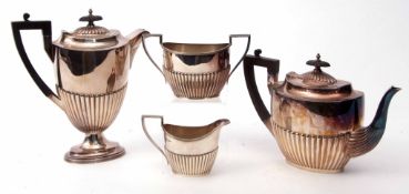 Early 20th century electro-plated four-piece tea service comprising tea pot, hot water pot, sugar