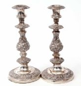 Pair of mid-19th century silver on copper baluster candlesticks, height 26cms (2)