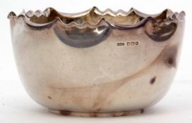 Victorian sugar bowl of polished circular form with crimped rim, diam 10 1/2cm, weight approx