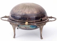 Early 20th century electro-plated serving dish of oval form with integral side handles and hinged