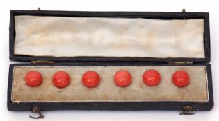 Antique cased set of six coral bead shaped buttons/studs