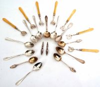 Mixed Lot: comprising seven ivory handled snail forks together with twelve various white metal tea