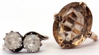 Mixed Lot: 9ct stamped quartz ring, the large faceted quartz in a basket mount, size L, together
