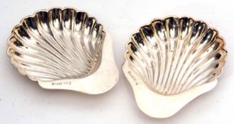 Two late Victorian shell butter dishes with plain polished thumb pieces, length 11 1/2cm, combined