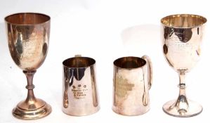 Mixed Lot: comprising two various presentation engraved goblet formed trophy cups, each with knopped
