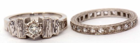 Mixed Lot: 18ct white gold and diamond ring, the brilliant cut diamond claw set in a star engraved