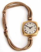 First quarter of 20th century 18ct gold ladies wrist watch, the jewelled movement with bi-metallic