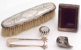Mixed Lot: comprising silver backed clothes brush, small rectangular easel backed photograph
