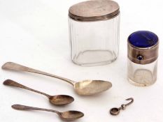 Mixed Lot: comprising a late Victorian silver mounted and clear cut glass toiletry bottle, the