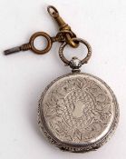 Early 20th century Swiss silver cased open face cylinder fob watch, the frosted and gilt moveme