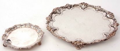 Mixed Lot: comprising two various electro-plated salvers, each of shaped circular form with