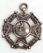 Victorian chain fob medallion, modelled as a laurel wreath enclosing a Maltese type cross and with