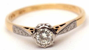 Precious metal single stone diamond ring, the brilliant cut diamond 0.20ct approx, bezel set in a