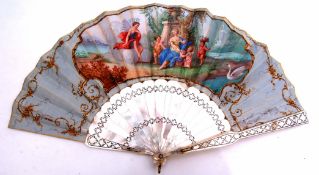 19th century French 18-stick mother of pearl and gilt highlighted fan, with gilt highlighted and