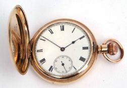 Early 20th century gold plated full hunter keyless lever watch, American, Waltham, USA "
