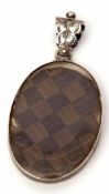 Antique silver framed double sided oval hair locket, with plaited hair insert, 45 x 30mm,
