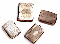 Mixed Lot: hallmarked silver vesta case of hinged and sprung rectangular form with all over engraved